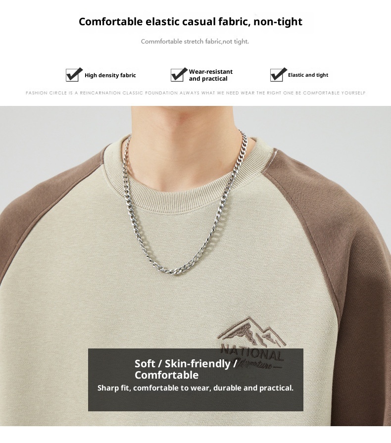 Sweat-shirt à col rond pour homme, manches longues, coupe ample, collection automne 2024, marque de mode masculine polyvalente, style Hong Kong_voghion.com