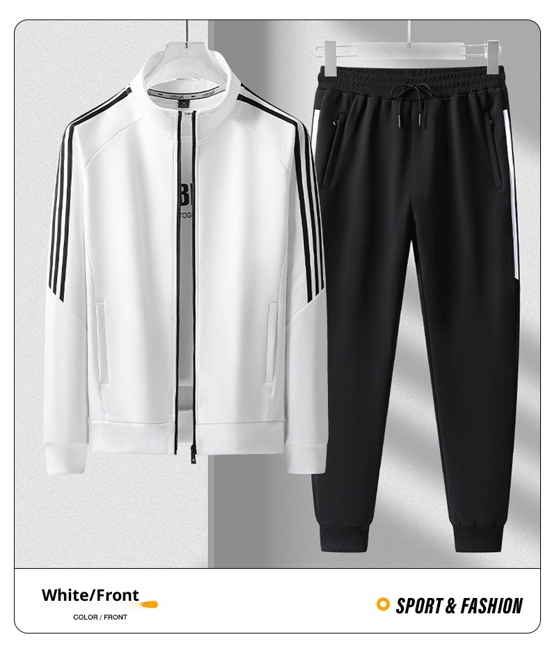 001 2025 Spring And Autumn New Sports Suit Men's School Uniform Jogger Anti-Cotton Jacket Three-Stripe Casual Pants_voghion.com