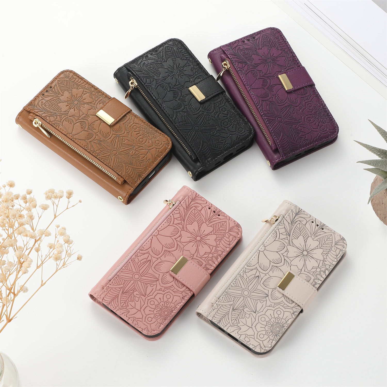 TechGlobe Shunli New Model Compatible With IPhone Flip Leather Flower And Leaf 17 Air Lanyard 16 Phone Case_voghion.com