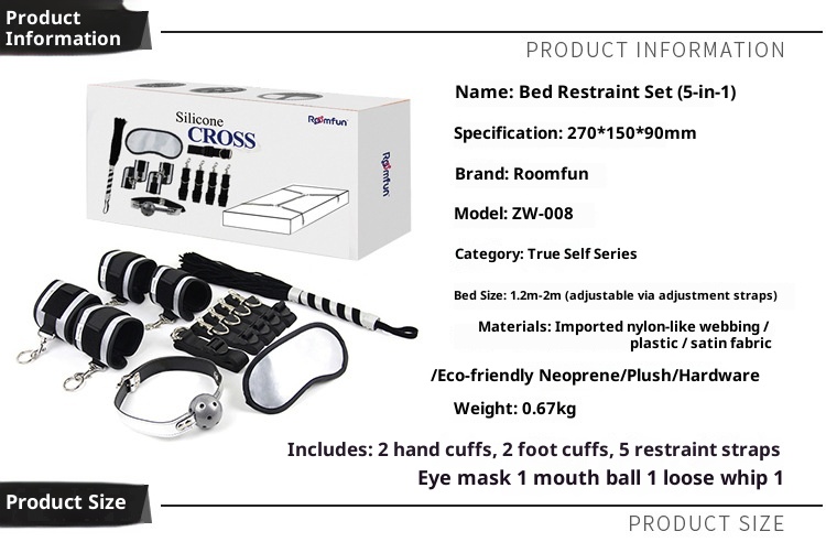 LuvBox Sexy SM One-Word Bed Binding Set Hand And Foot Cuffs Mouth Gag Ball Whip Eye Mask Adult Props_voghion.com