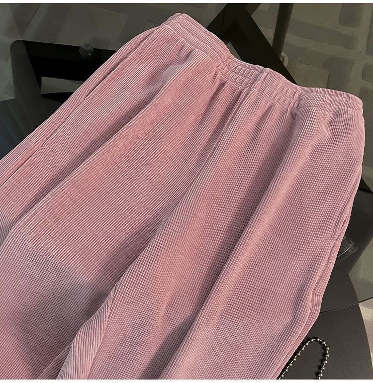 001 Europees stijl casual roze sportpak voor vrouwen vroege herfst 2024 nieuwe losse split wijde broek tweedelig set #882_voghion.com