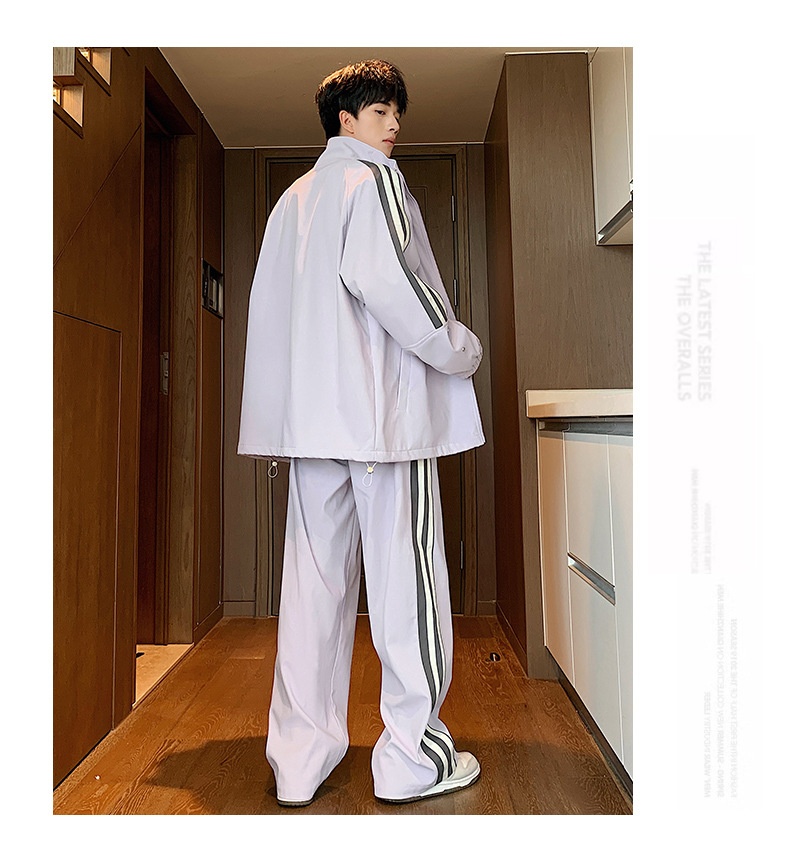 001 Spring And Autumn New Men's Sports Jacket Set Two-Piece Youth Trendy Brand Workwear Casual Running Suit_voghion.com