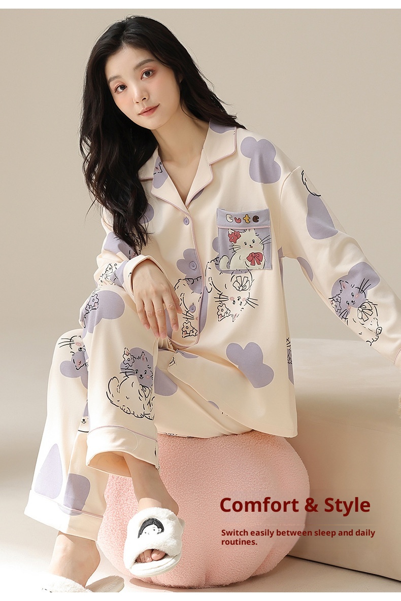 ChicShe 100% Coon Pajamas For Women Spring And Auumn 2025 New Long Sleeve Women's Cardigan Swee Caroon Wearable Homewear_voghion.com