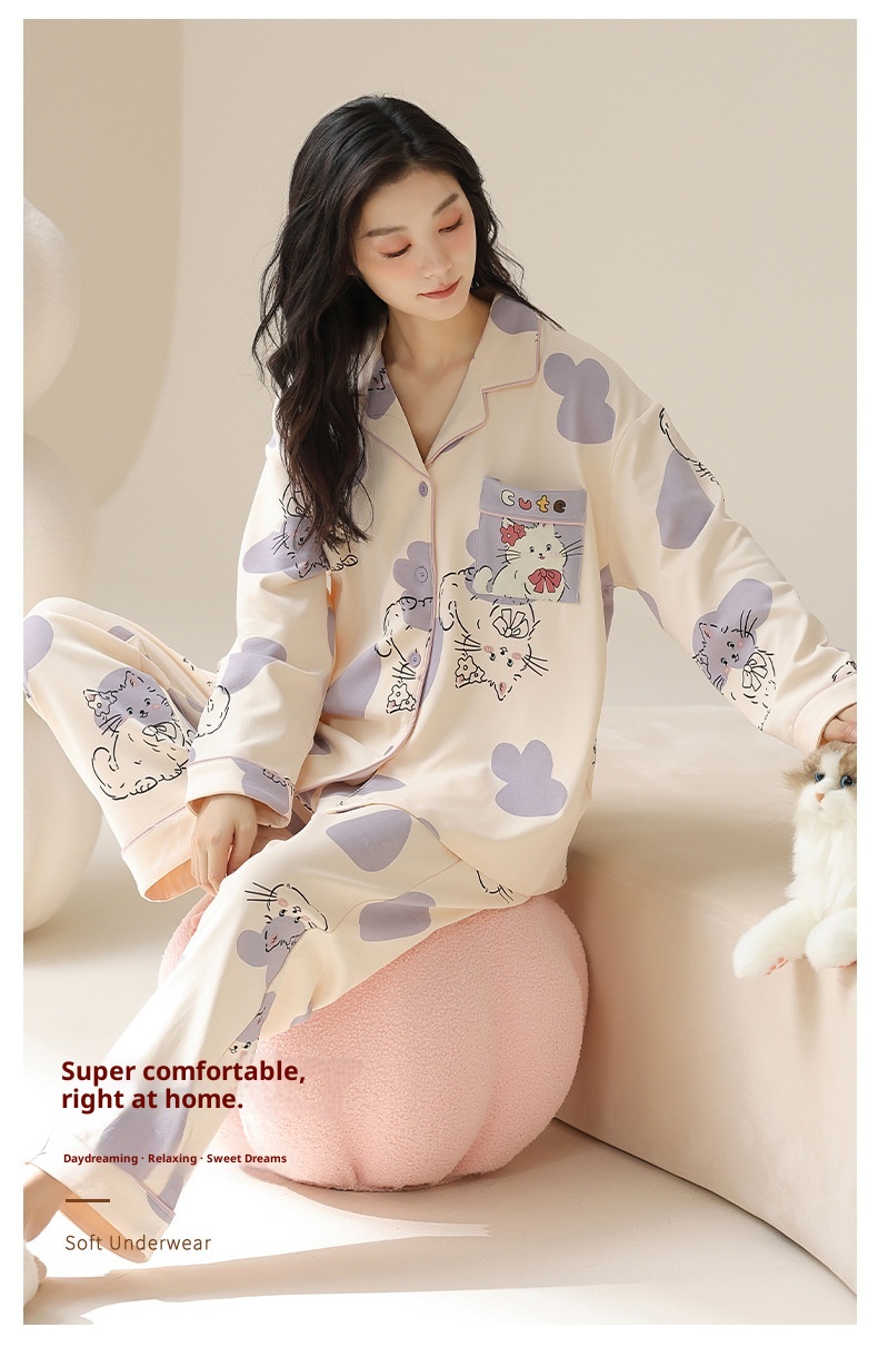 ChicShe 100% Coon Pajamas For Women Spring And Auumn 2025 New Long Sleeve Women's Cardigan Swee Caroon Wearable Homewear_voghion.com