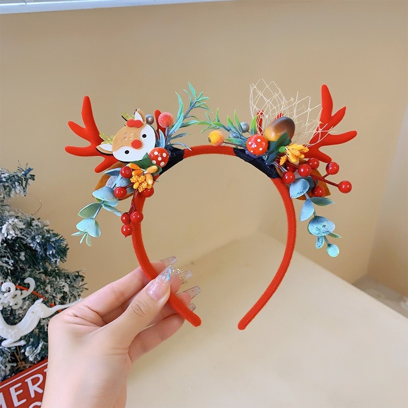 Lillian Cross-Border In-Stock Christmas Reindeer Headwear Forest Style Children's Performance Easter Antler Halloween Headband_voghion.com