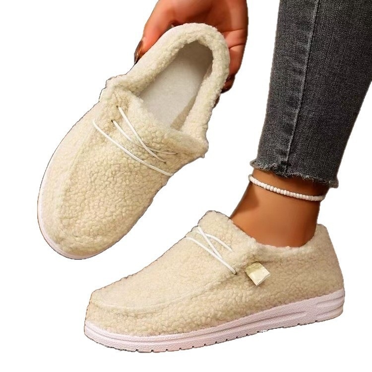 Nuove scarpe basse da donna di grandi dimensioni con riccioli del commercio estero, sneakers pigre con lacci in pile_voghion.com