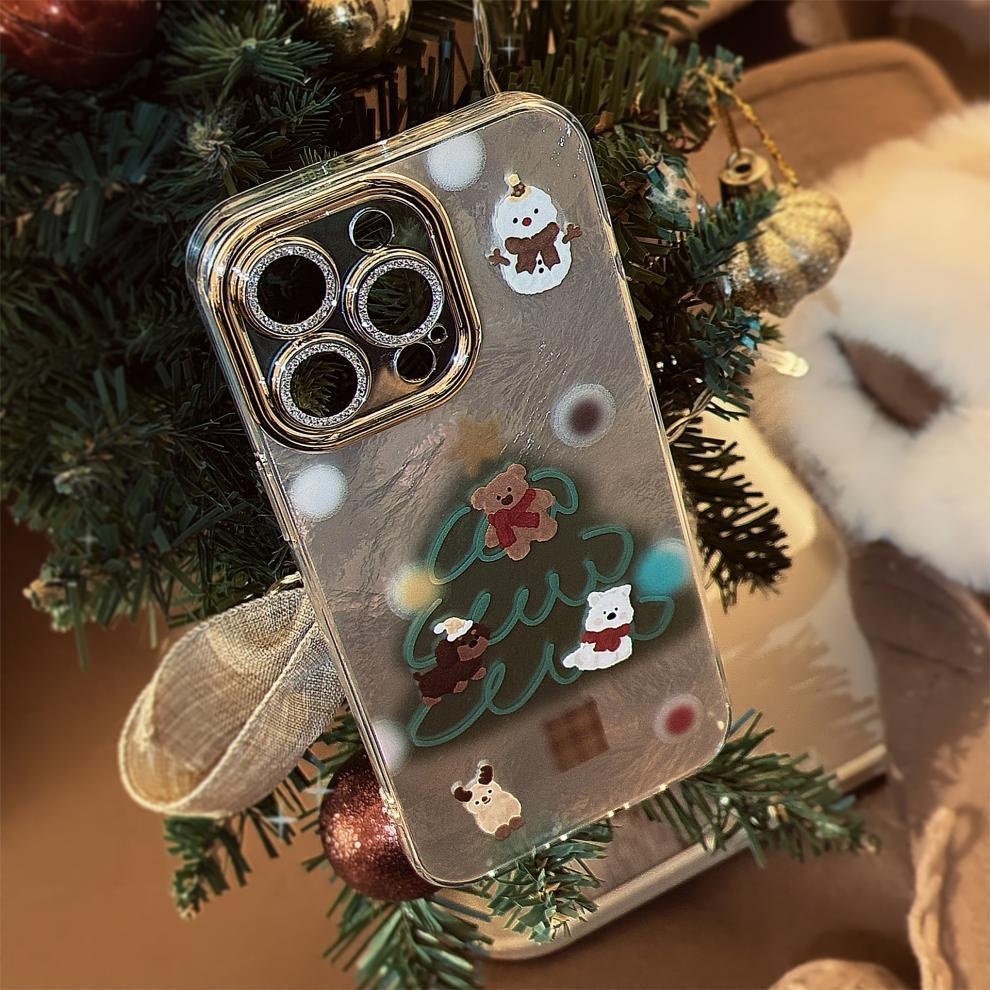 TechGlobe Schutzhülle für iPhone 16, iPhone 15 Pro Max, iPhone 14, iPhone 14 und iPhone 13 (passend für 16, 15 Pro Max und 14 Pro Max) mit Schneemann- und Weihnachtsbaummotiv sowie Herbst-/Wintermotiven._voghion.com