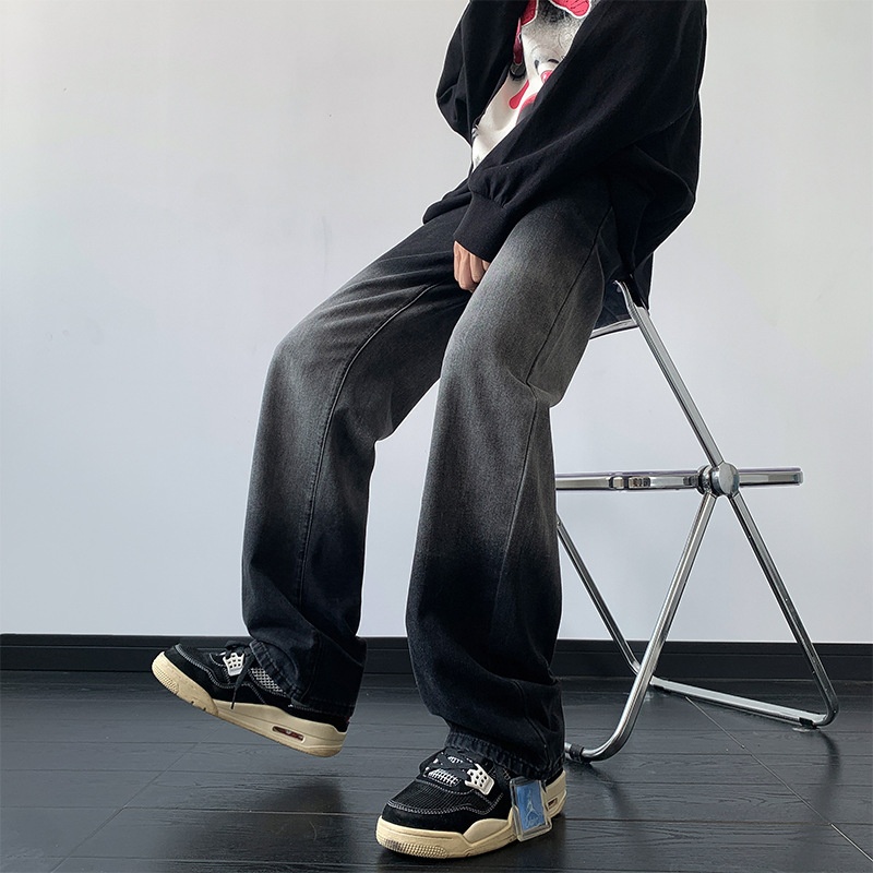 Pantaloni da uomo in stile europeo e americano, modello primaverile, con design di nicchia, jeans dritti sfumati, pantaloni larghi cargo a gamba larga_voghion.com