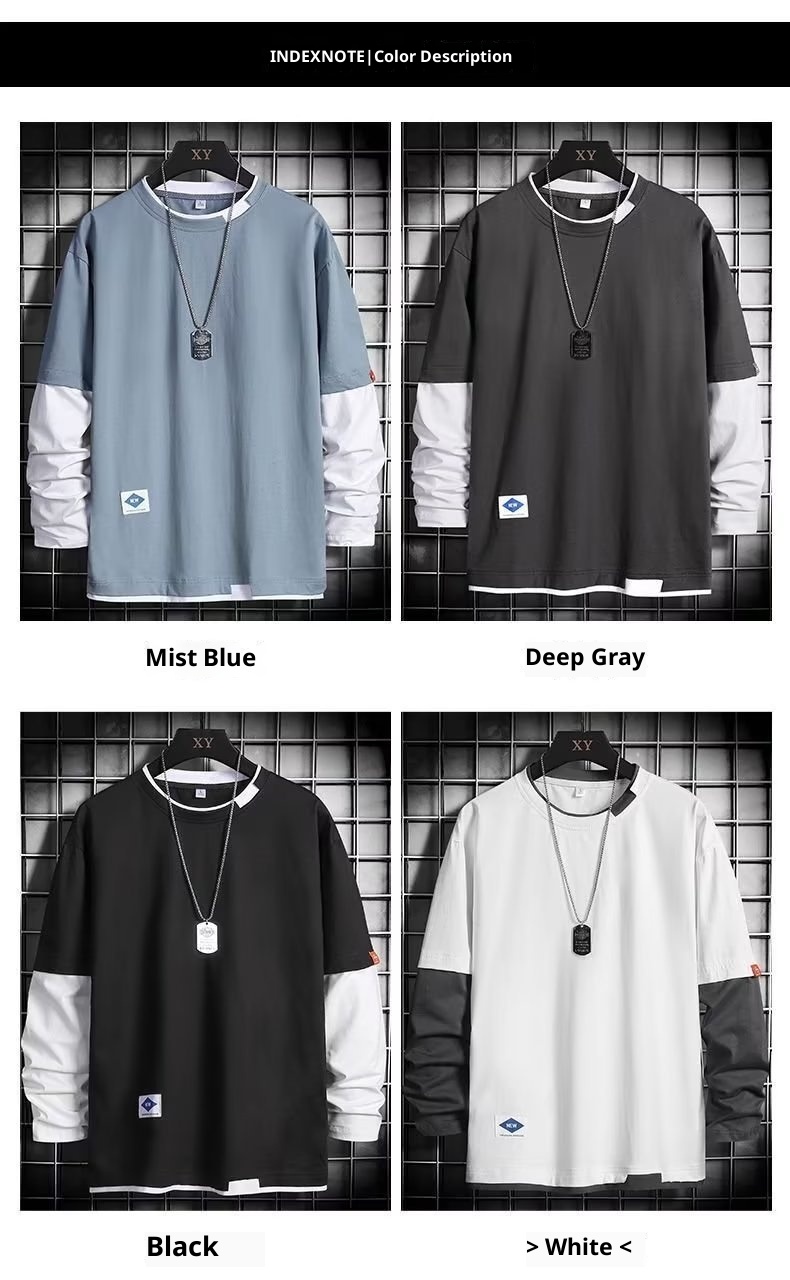 boy Spring And Autumn Sweatshirt For Men, Ins Trendy Brand, Loose Round Neck T-Shirt, Two-Piece Long Sleeve Clothing,_voghion.com