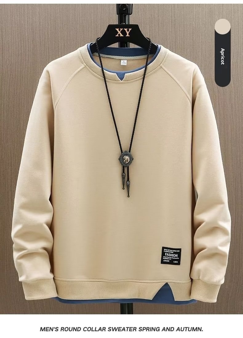 boy Spring And Autumn Sweatshirt For Men, Ins Trendy Brand, Loose Round Neck T-Shirt, Two-Piece Long Sleeve Clothing,_voghion.com