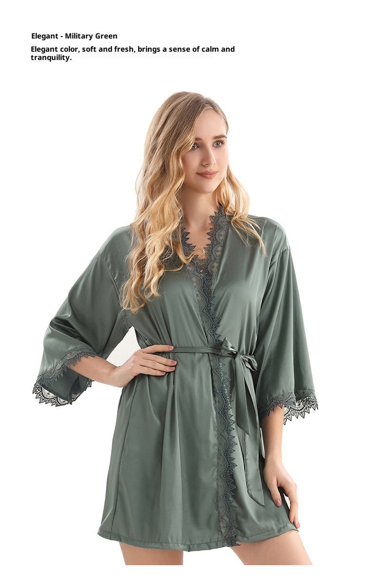 GraceChic GraceChic New European And American Style Ice Silk Women's Loungewear Fashionable Comfortable Loose Plus Size Lace Trim Pajamas_voghion.com