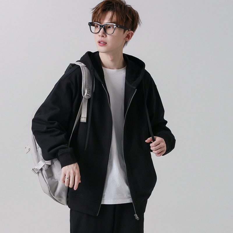 Felpa con cerniera in spugna da 330 g, personalizzata, in puro cotone europeo e americano, con cappuccio, da uomo, tinta unita_voghion.com