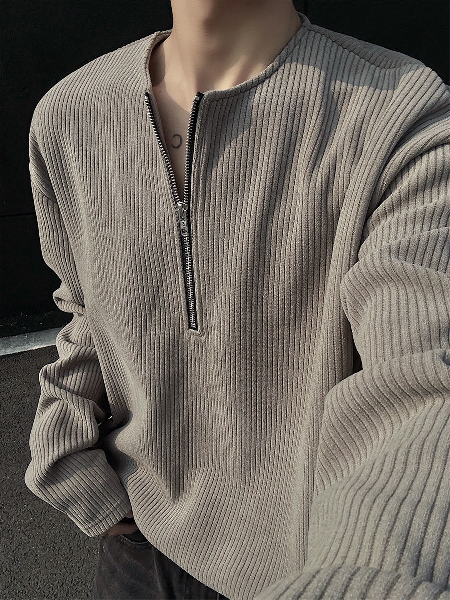 boy American Style Half-Zip Henry Collar T-Shirt For Men, Spring And Autumn Cleanfit Long Sleeve Base Layer, Tough Guy_voghion.com