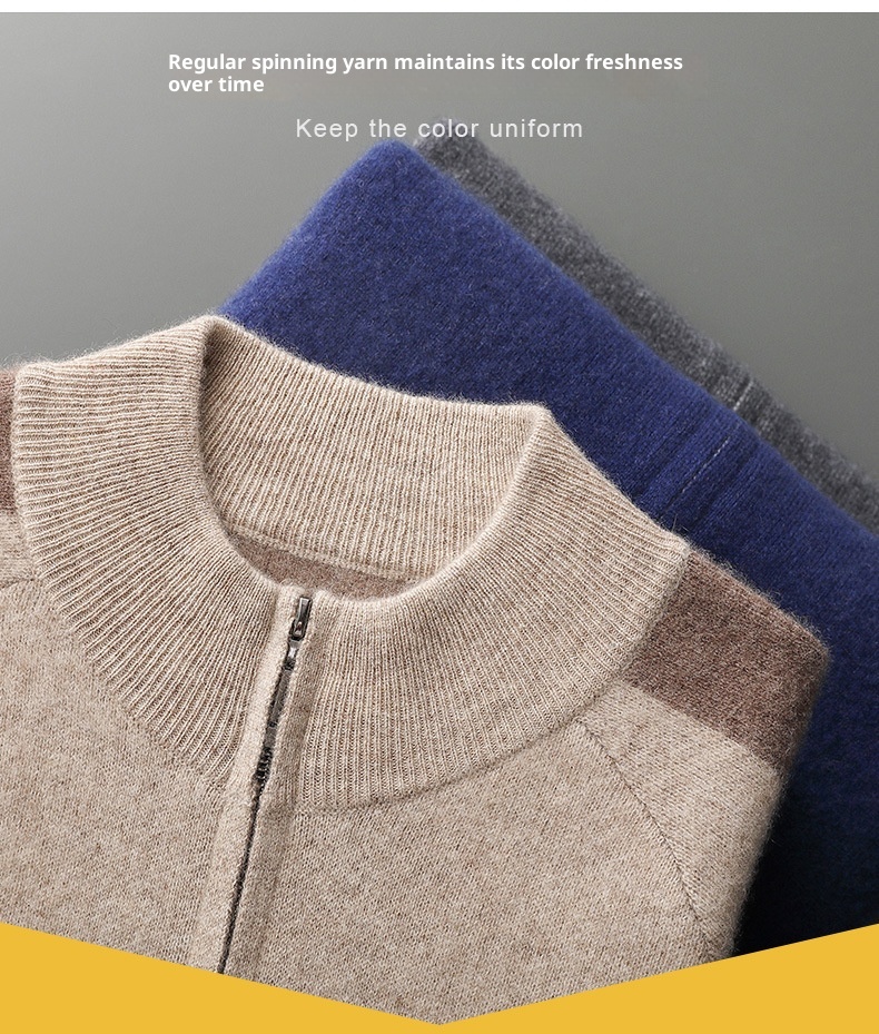 001 Neuer, dicker, lässiger Kaschmiranzug für Herren, bestehend aus einem Wollpullover mit halbem Rollkragen, einer Strickjacke mit Reißverschluss und einer locker sitzenden Hose._voghion.com