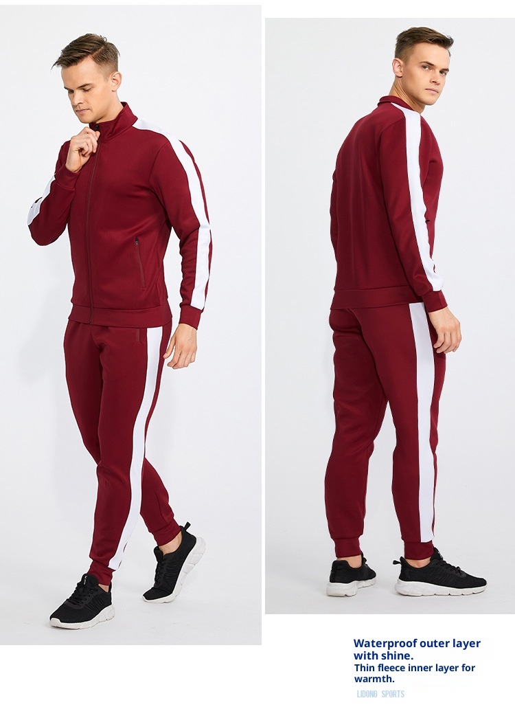 001 Autumn And Men's Jacket Winter Warm Two-Piece Zipper Casual Running Sportswear Set_voghion.com