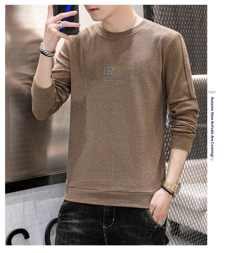 boy 2025 Crew Neck Stretch Warm Sweatshirt Youth Base Shirt Trendy Fleece Lined Thickened Long Sleeve T-Shirt Men's Top_voghion.com