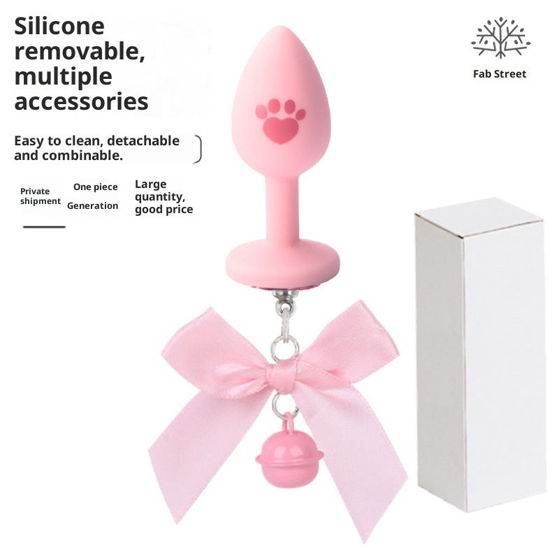 Plug anal détachable en silicone LuvBox en forme de patte de chat avec médaille pour chien à nœud papillon, diamant, clochette, petite taille souple et lumière lumineuse_voghion.com