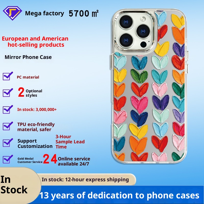 Custodia per telefono compatibile con TechGlobe Ins Heart 15 Mirror Surface 11 14 Pro Makeup 13_voghion.com