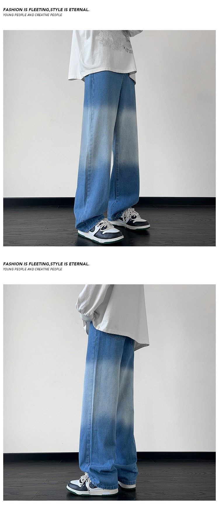 Pantaloni da uomo in stile europeo e americano, modello primaverile, con design di nicchia, jeans dritti sfumati, pantaloni larghi cargo a gamba larga_voghion.com