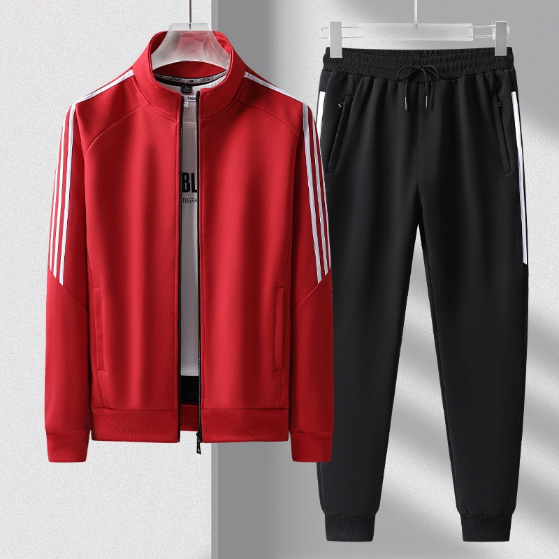 001 2025 Spring And Autumn New Sports Suit Men's School Uniform Jogger Anti-Cotton Jacket Three-Stripe Casual Pants_voghion.com