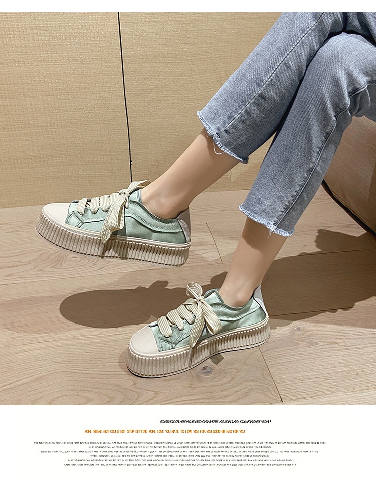 Versione in pelle di pecora, tela di raso spagnola per donna, suola spessa, altezza crescente, casual, versatile, con lacci, bianco per studenti_voghion.com