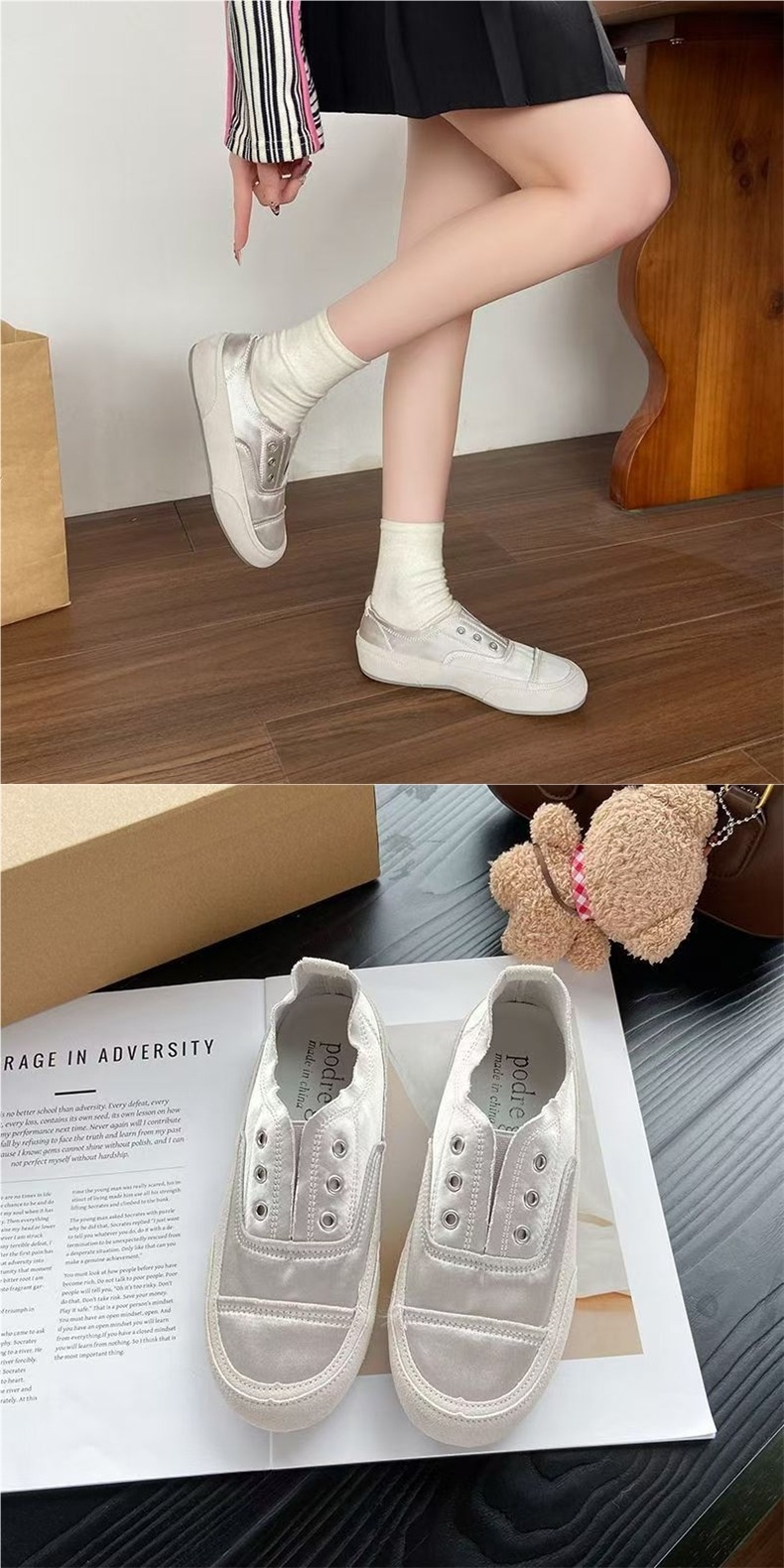 Scarpe slip-on basse bianche in tela spagnola, traspiranti, casual e sottili, da donna, 2025_voghion.com