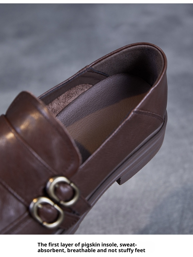 Elegante natuurlijke kleur toplaag echte leren damesschoenen retro Britse stijl lage hak zachte zool instappers_voghion.com