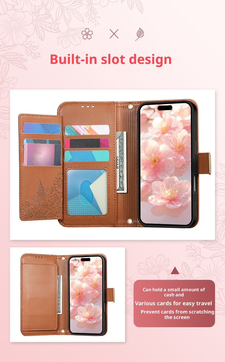 TechGlobe Shunli New Model Compatible With IPhone Flip Leather Flower And Leaf 17 Air Lanyard 16 Phone Case_voghion.com