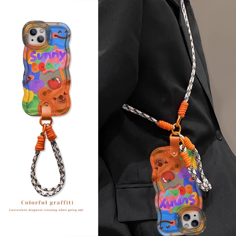 TechGlobe Graffiti Bären-Umhängegurt, kompatibel mit 14"-Handyhüllen von Oppo, Huawei, Vivo und Xiaomi, 15"-Handyhülle mit Dual-Standfunktion und 17"-Pro-Handyhülle._voghion.com