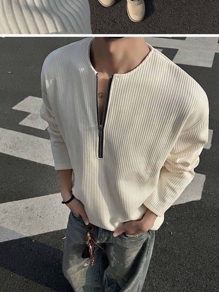 boy American Style Half-Zip Henry Collar T-Shirt For Men, Spring And Autumn Cleanfit Long Sleeve Base Layer, Tough Guy_voghion.com