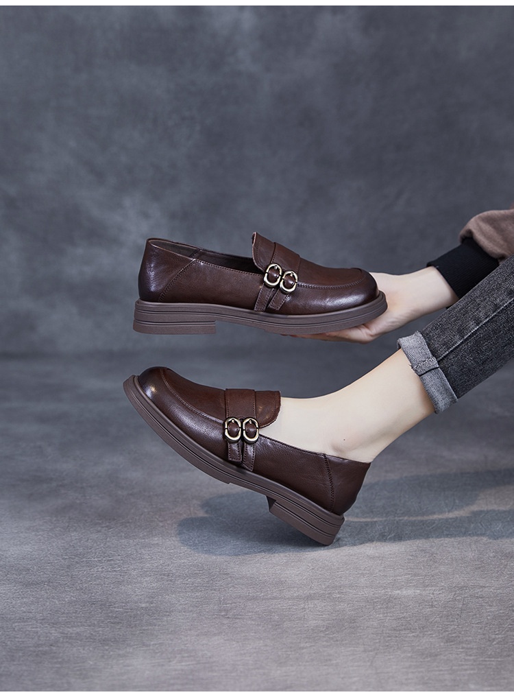 Elegante natuurlijke kleur toplaag echte leren damesschoenen retro Britse stijl lage hak zachte zool instappers_voghion.com