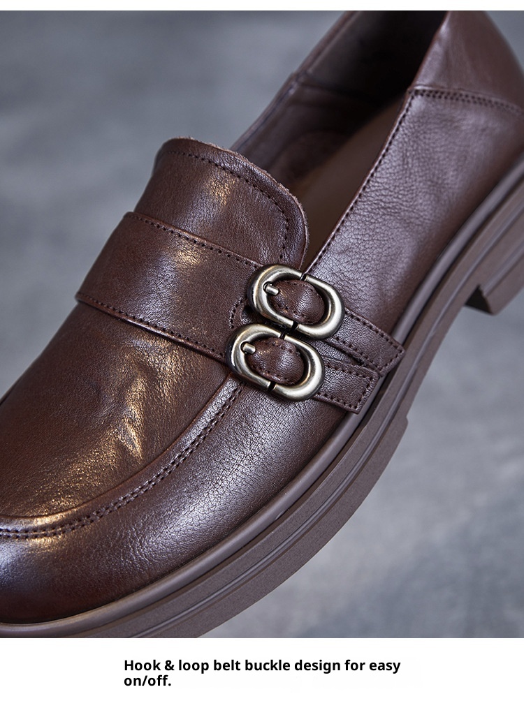 Elegante natuurlijke kleur toplaag echte leren damesschoenen retro Britse stijl lage hak zachte zool instappers_voghion.com