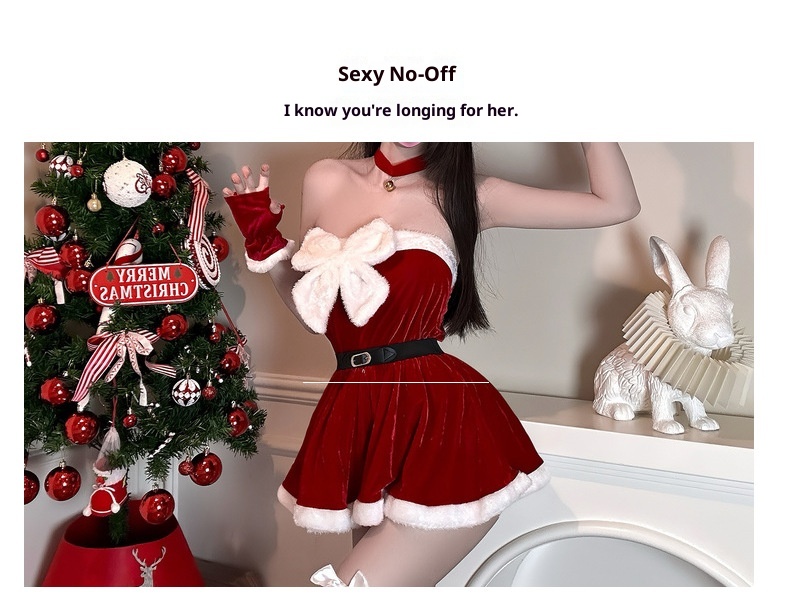 LuvBox Golden Night Lingerie Commerce extérieur transfrontalier européen et américain Tenue de Noël en velours sexy ajourée QQNY Role_voghion.com