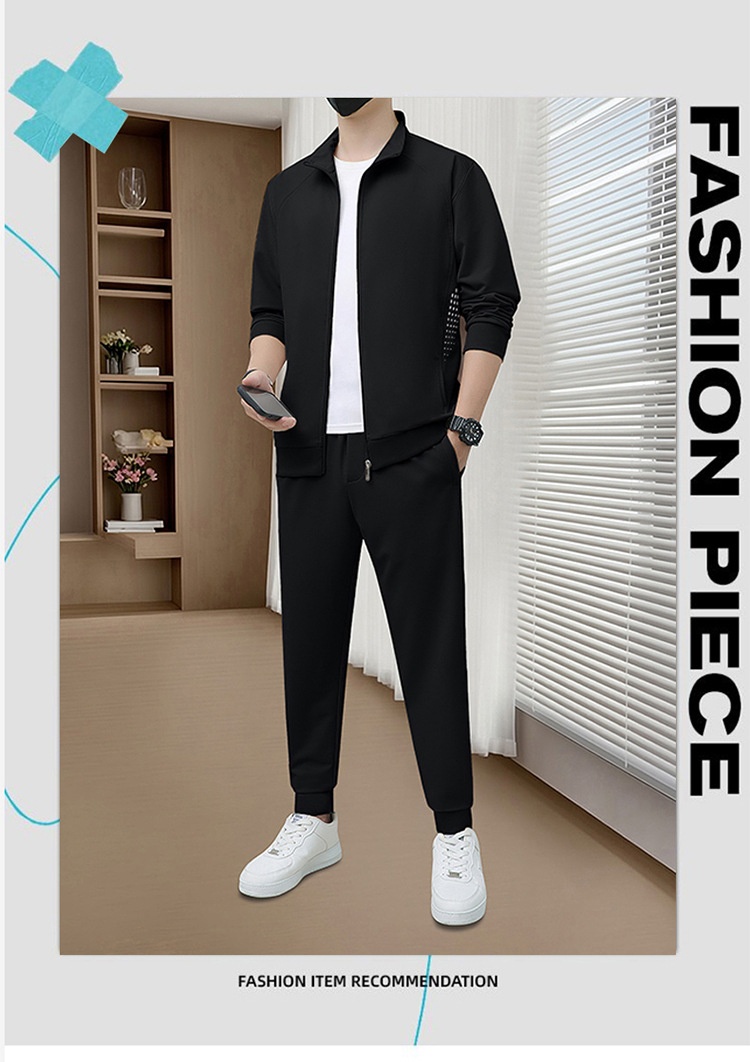 001 Felpa con cappuccio alla moda primavera-autunno transfrontaliera per uomini giovani e di mezza età, set casual sportivo da corsa, versatile_voghion.com