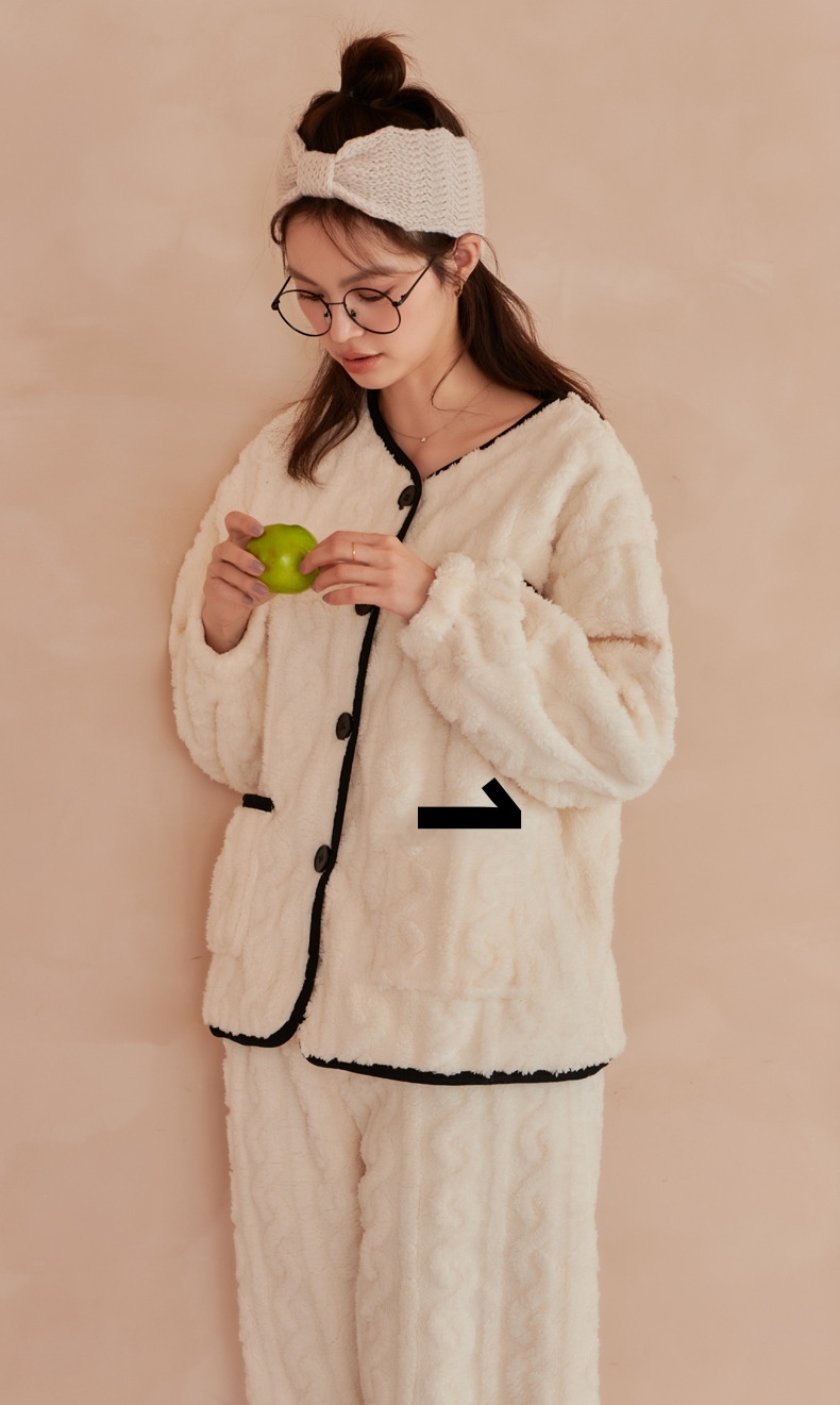 GraceChic GraceChic Autumn And Winter Thickened Coral Fleece Couple Pajamas For Women, Fresh Flannel Warm Men's Homewear Cardigan Two-Piece_voghion.com