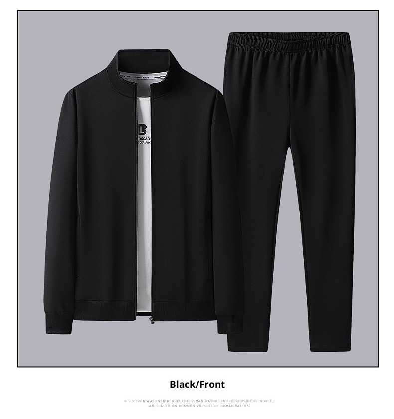 001 Lässige Sportbekleidung für Herren, Frühling/Herbst, Langarm-Set mit Sweatshirt und langer Hose, Laufbekleidung und Fitnessbekleidung_voghion.com