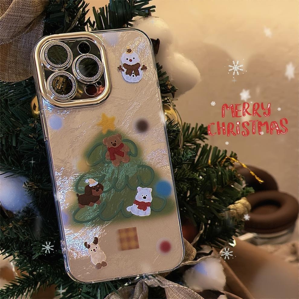 TechGlobe Schutzhülle für iPhone 16, iPhone 15 Pro Max, iPhone 14, iPhone 14 und iPhone 13 (passend für 16, 15 Pro Max und 14 Pro Max) mit Schneemann- und Weihnachtsbaummotiv sowie Herbst-/Wintermotiven._voghion.com