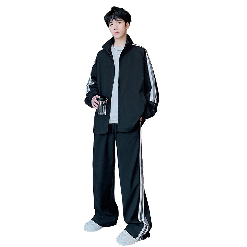 001 Spring And Autumn New Men's Sports Jacket Set Two-Piece Youth Trendy Brand Workwear Casual Running Suit_voghion.com