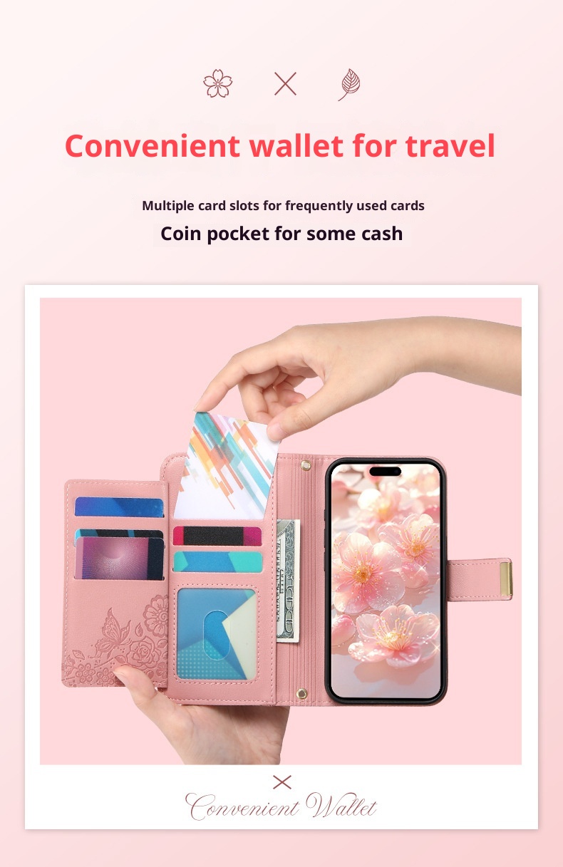 TechGlobe Shunli New Model Compatible With IPhone Flip Leather Flower And Leaf 17 Air Lanyard 16 Phone Case_voghion.com