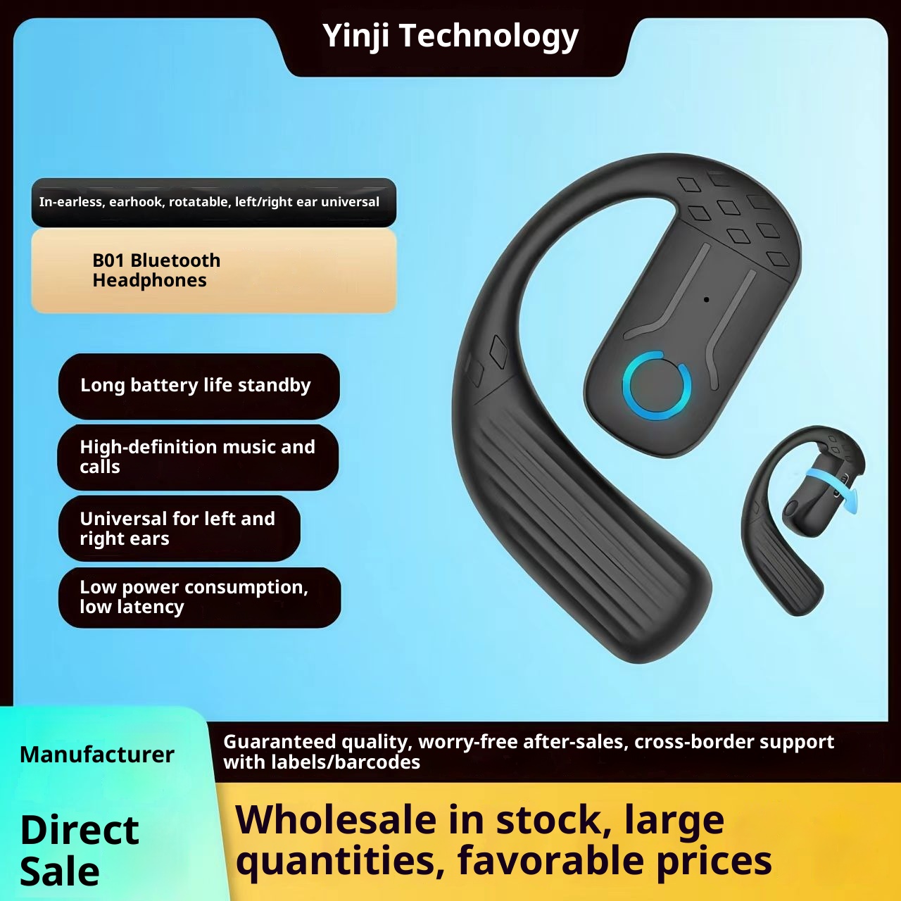 3c B01 Kabellose Bluetooth-Kopfhörer mit drehbarem Ohrbügel (links und rechts), ohne In-Ear-Funktion, extrem langer Akkulaufzeit und 5,4-GHz-Gaming-Funktion (niedrige Frequenz)._voghion.com