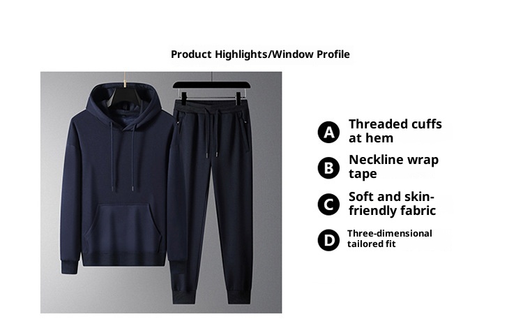 001 100% Cotton Sports Suit For Men, Spring Autumn Hooded Sweatshirt And Casual Sweatpants Two-Piece Set, Fleece-Lined, Plus_voghion.com