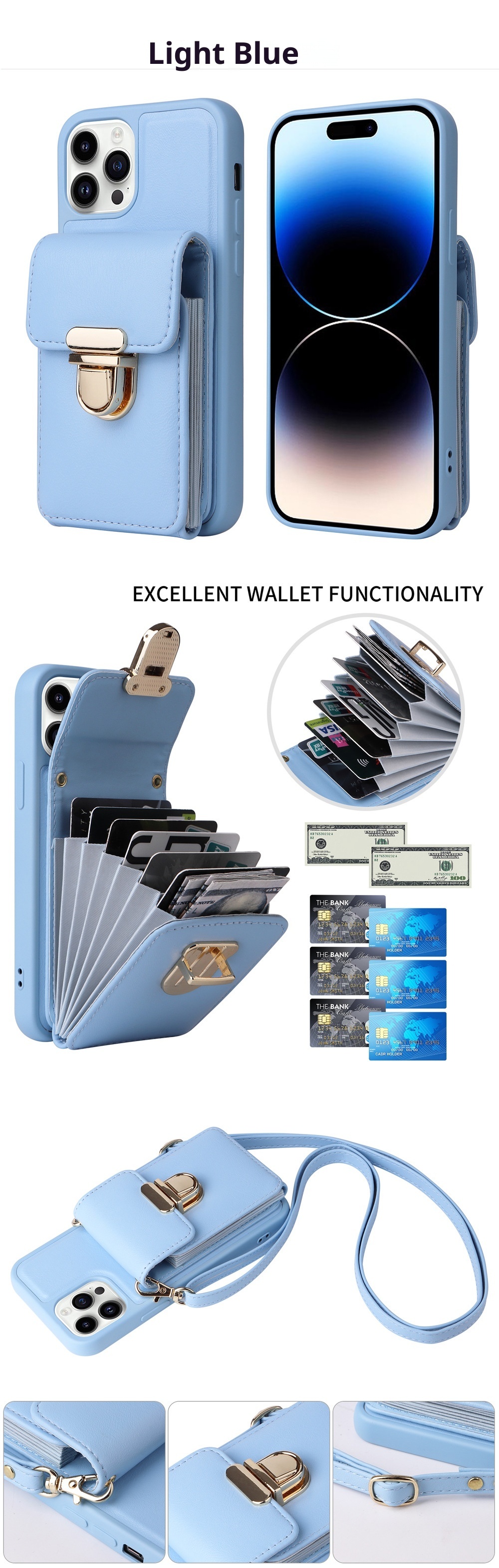 TechGlobe compatibile con 13 Full Coverage Pro Max Crossbody 14 Antiurto Stile giapponese e coreano 12 Slot per schede iPhone 8P_voghion.com