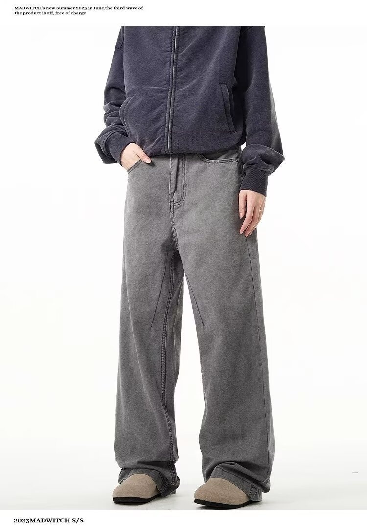 Jean évasé vintage délavé style garçon pour homme, idéal pour le printemps et l'automne, coupe droite et ample, style européen/américain tendance. Pantalon long_voghion.com