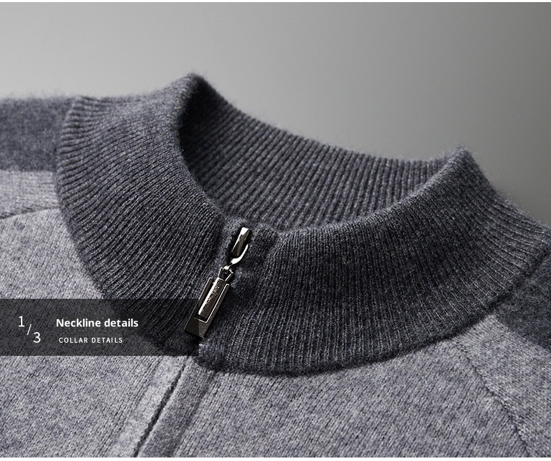 001 Neuer, dicker, lässiger Kaschmiranzug für Herren, bestehend aus einem Wollpullover mit halbem Rollkragen, einer Strickjacke mit Reißverschluss und einer locker sitzenden Hose._voghion.com