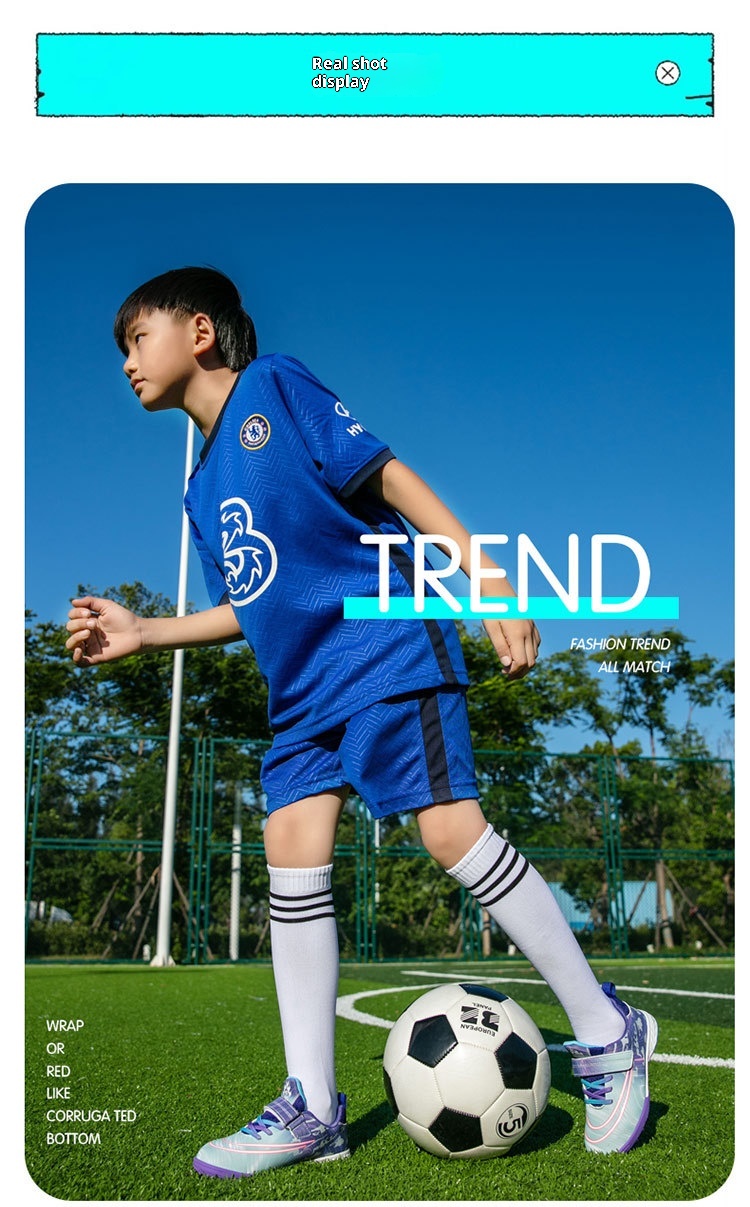 ShoeGlobe Dropshipping Children's Soccer No-Tie Velcro Cleats TF Elementary School Boys And Girls Artificial Grass Training Sports_voghion.com