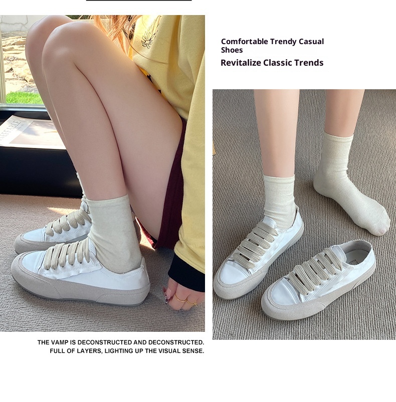 Scarpe da ginnastica bianche piatte e versatili per donna, scarpe da ginnastica estive sottili, scarpe singole con suola spessa, scarpe in tela di raso di seta_voghion.com