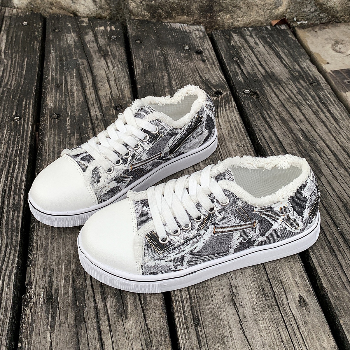 Tênis feminino plus size de lona com estampa colorida, estilo europeu e americano, para primavera/outono, novo modelo._voghion.com