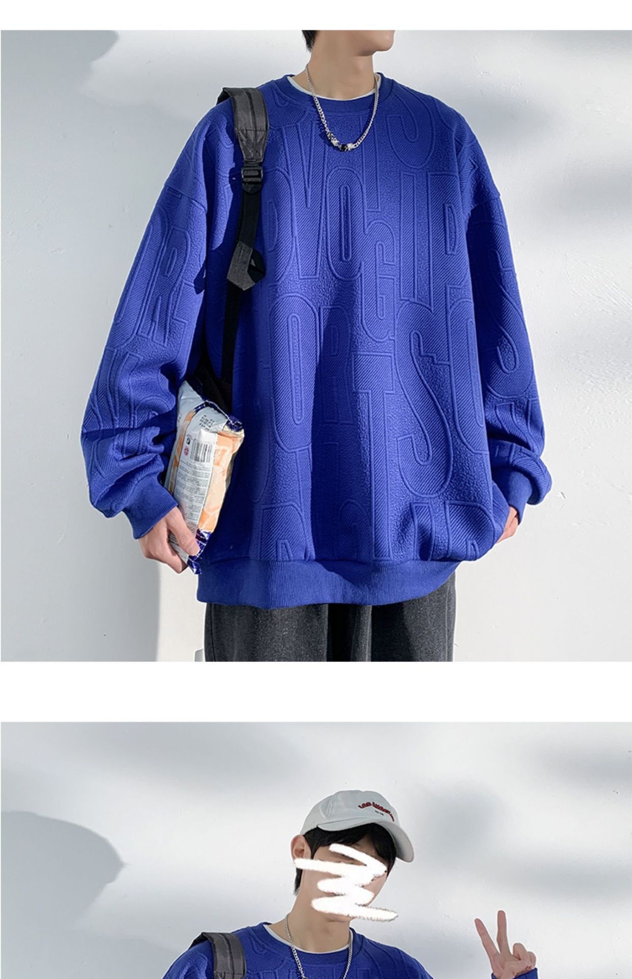 Herren-Jacquard-Sweatshirt, trendige Marke, hochwertiges Funktionsshirt, Oversized-Schnitt, amerikanischer Stil, Rundhalsausschnitt_voghion.com