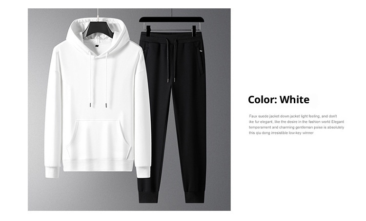 001 100% Cotton Sports Suit For Men, Spring Autumn Hooded Sweatshirt And Casual Sweatpants Two-Piece Set, Fleece-Lined, Plus_voghion.com