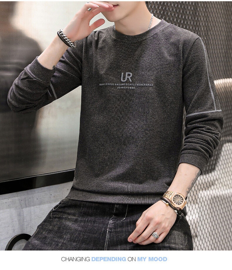 boy 2025 Crew Neck Stretch Warm Sweatshirt Youth Base Shirt Trendy Fleece Lined Thickened Long Sleeve T-Shirt Men's Top_voghion.com